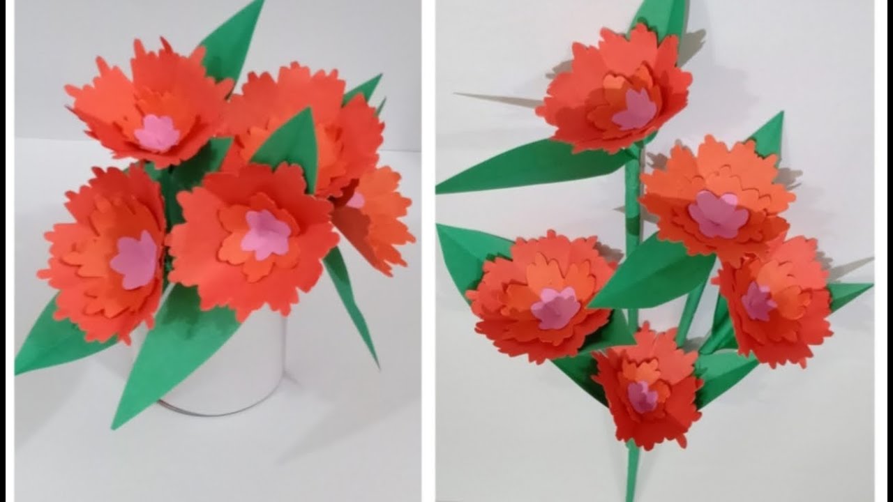 how to make red pink paper flower YouTube