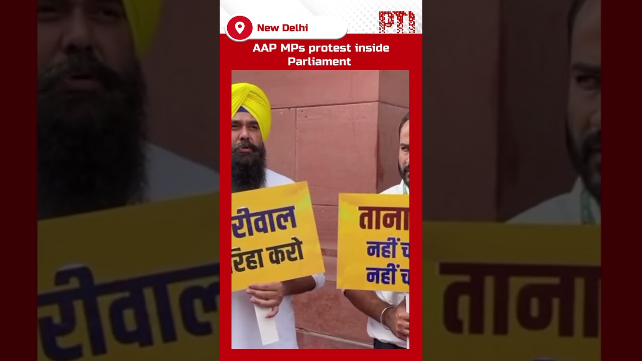 AAP MPs protest inside Parliament premises over alleged misuse of ED, CBI by the government