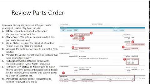 Parts Order from Work Order Training