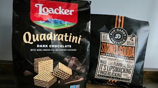 Loacker Quadratini Dark Chocolate Wafer Cookies & Pop Daddy Smoked Gouda Pretzel Sticks Taste Test