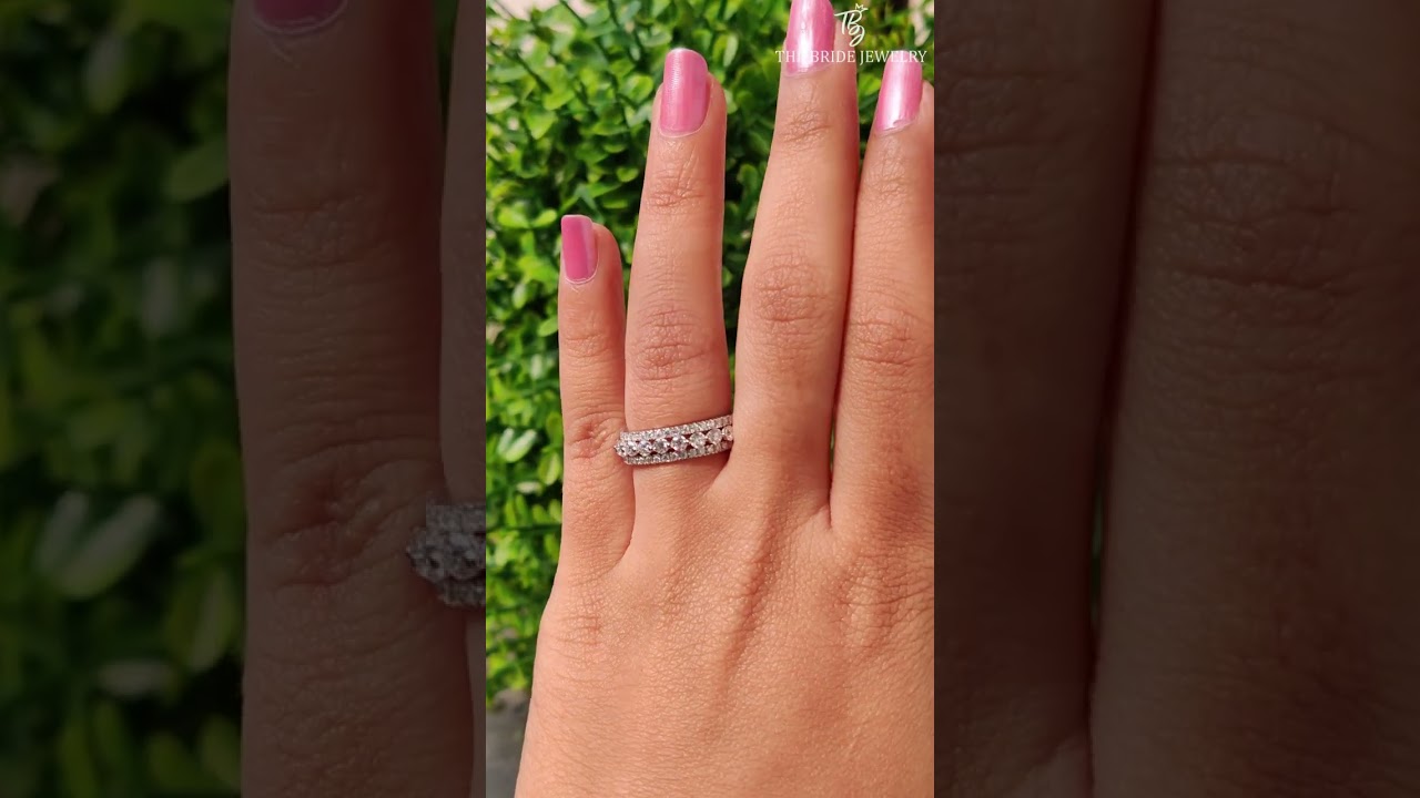 Shared Prong Full Eternity Wedding Band, Bubble Ring Floating Diamond Band White Gold Women's Bridal