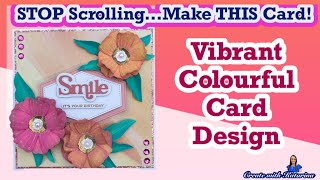 Vibrant Birthday Card with Grand Blooms & Tall Hexagons | @lisahortoncrafts Tutorial