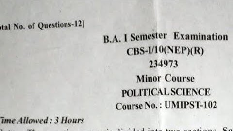 1st semester NEP Political Science Minor Previous years question papers jammu University.