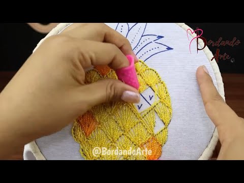 BORDADO FANTASÍA PUNTADA FÁCIL PARA BORDADOS DE FRUTA PIÑA | HAND EMBROIDERY EASY FANTASY STITCH