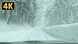 4K 雪の山道をドライブする音でくつろぐ1時間30分