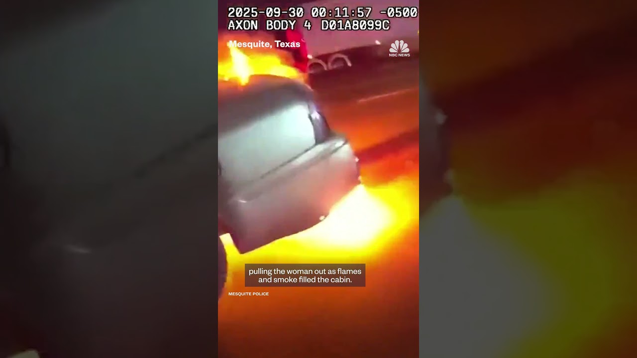 Officer pulls woman from a burning car in Texas