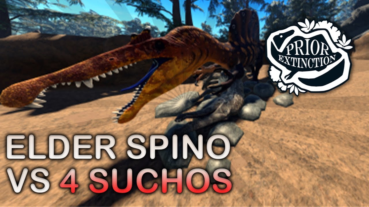 Upsized Elder Spino vs 4 Suchomimus-| Prior Extinction Roblox |