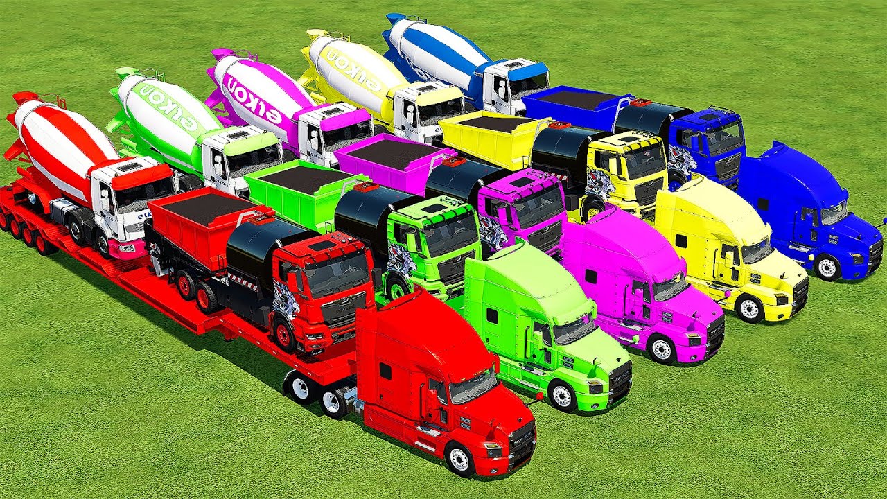 TRANSPORTING ASPHALT & CONCRETE MIXER TRUCKS WITH MACK TRUCKS! - Farming Simulator 22