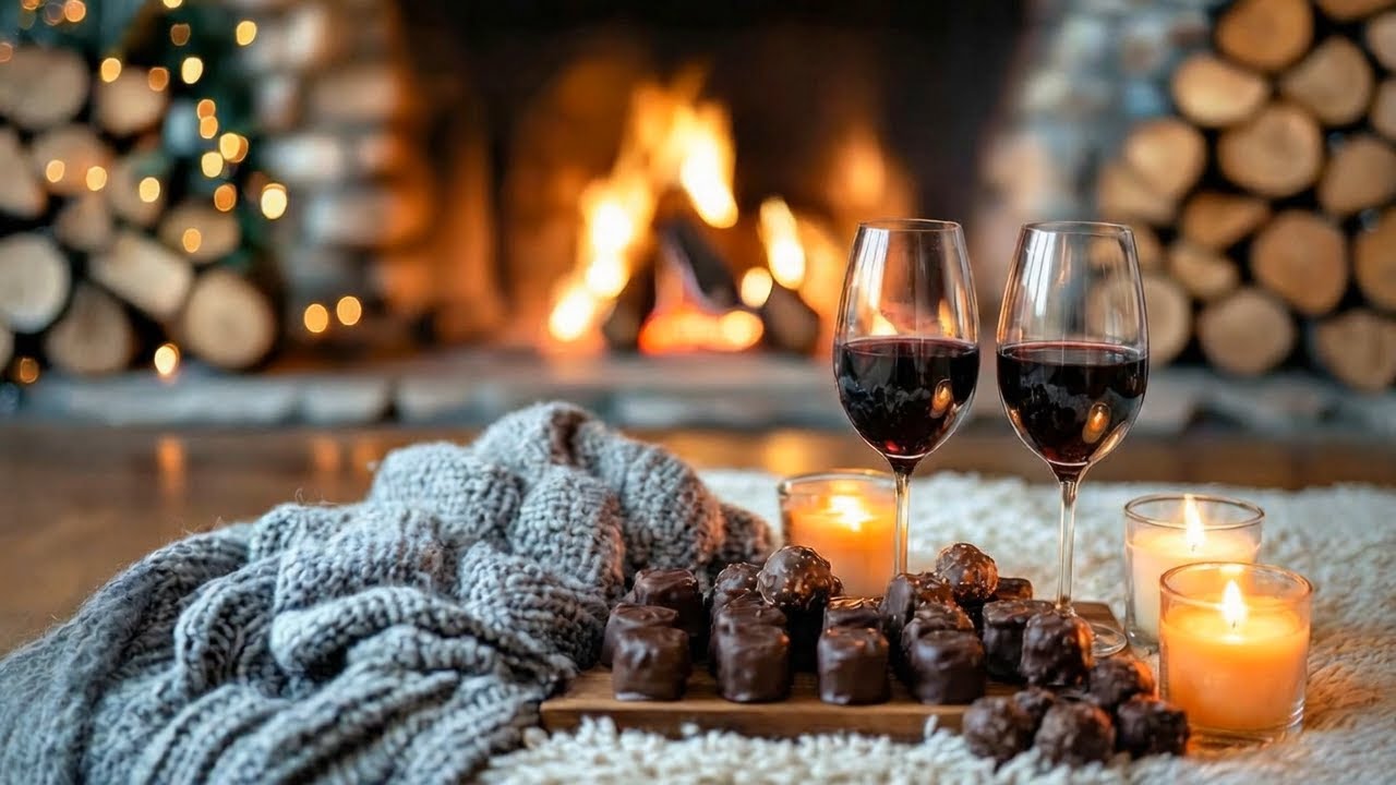 Romantic Fireplace & Elegant Jazz Music 🍷 Relaxing  or Dining Night Ambience with Wine and Candles