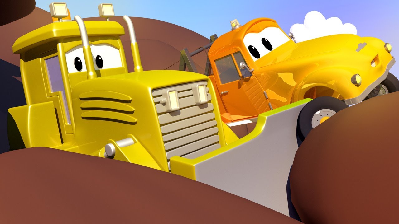 子供向けの車のアニメ - ブルドーザーのビリーの車輪に岩が挟まる カー