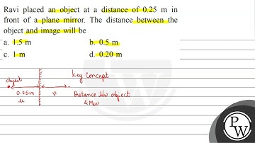 Ravi placed an object at a distance of \( 0.25 \mathrm{~m} \) in front of a plane mirror. The di...