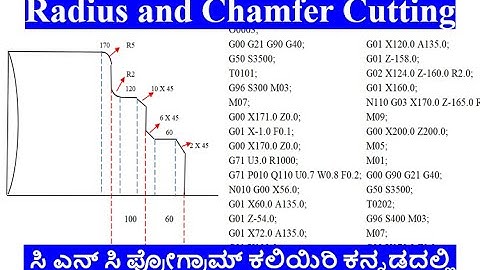 #45 CNC Programming in Kannada/Radius and Chamfer Cutting Canned Cycle Program/G70 & G71 Program