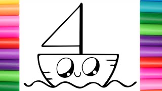 HOW TO DRAW A CUTE BOAT ❤️🟧🟨🟩🟦