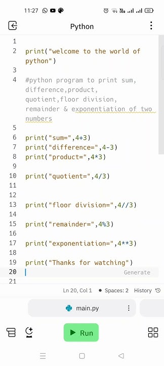 python program to print sum, subtraction, product, quotient, floor ...