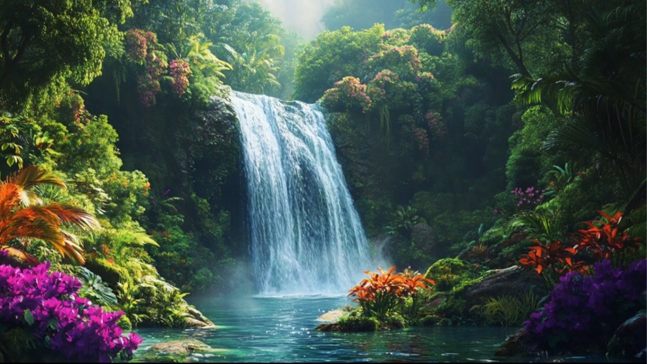 Tropical Waterfall – Calm Nature Ambience with Birds & Insects