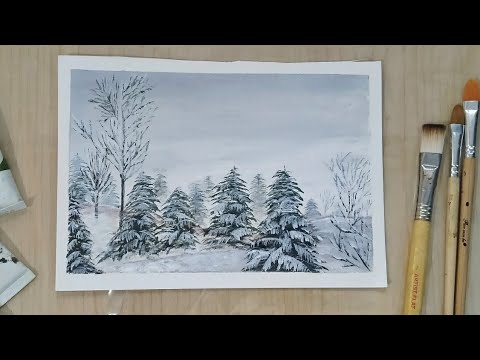 How to Paint Snowy pine trees using Acrylics | Easy Tutorial | Step by ...