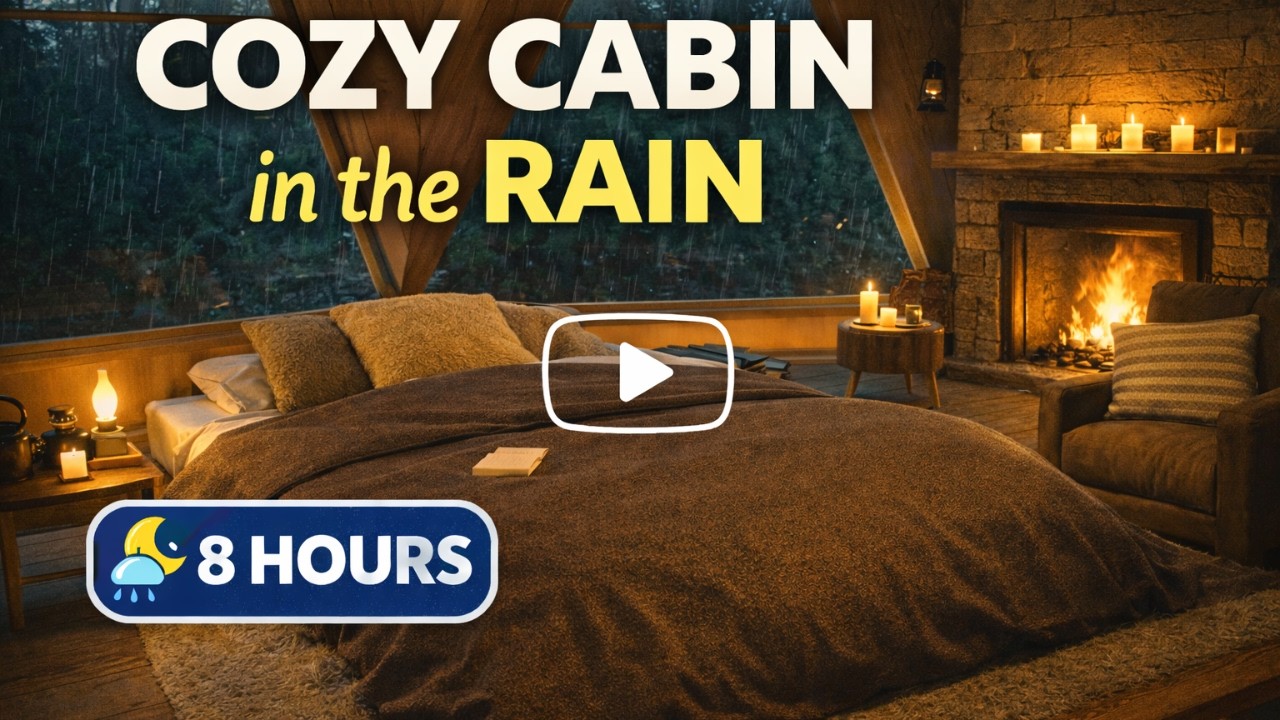 Ultimate Cozy Cabin Sleep Video 8 Hours Rain, Fire & Warm Glow #RainSounds #CozyCabin #SleepAmbience