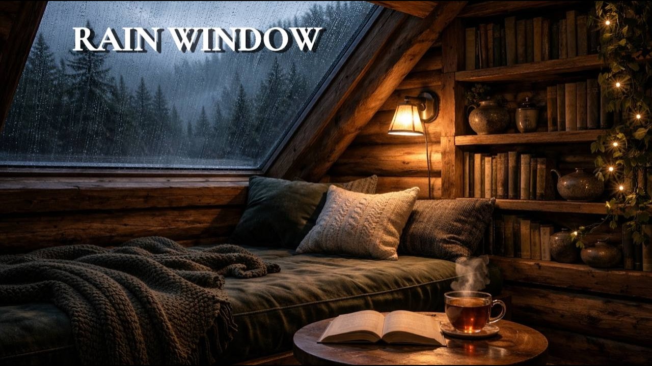 Rain on Window in a Cozy Attic (NO THUNDER) | Sleep, Study, Relax | 1 Hour
