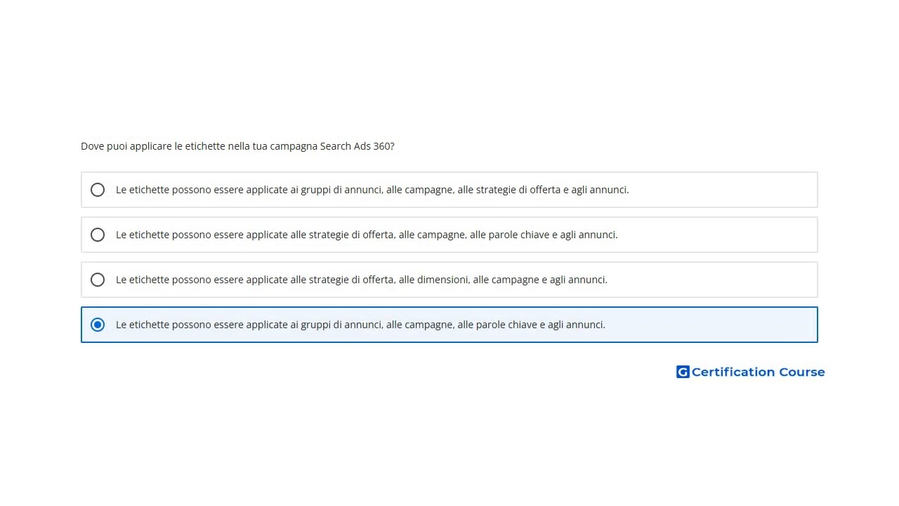 Dove puoi applicare le etichette nella tua campagna Search Ads 360?