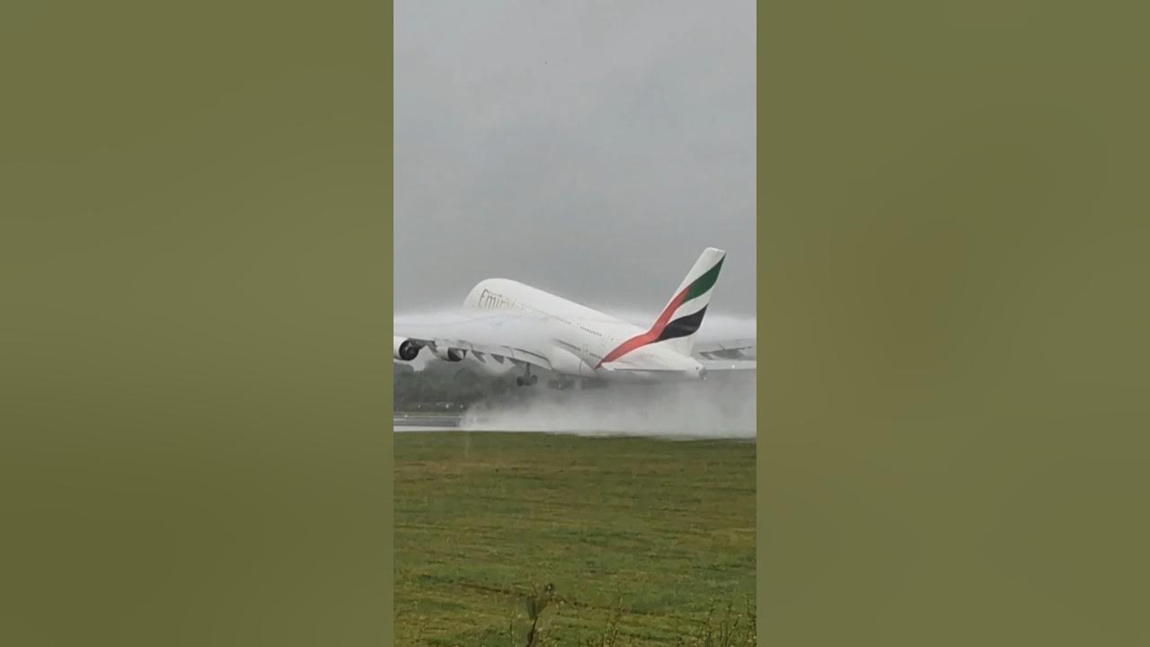 Emirates A380 Takeoff in a Heavy Rain Storm ๐ง๐ง #emirates #a380 #manchester #storm #takeoff Emirates A380 Takeoff in a Heavy Rain Storm ๐ง๐ง #emirates #a380 #manchester #storm #takeoff