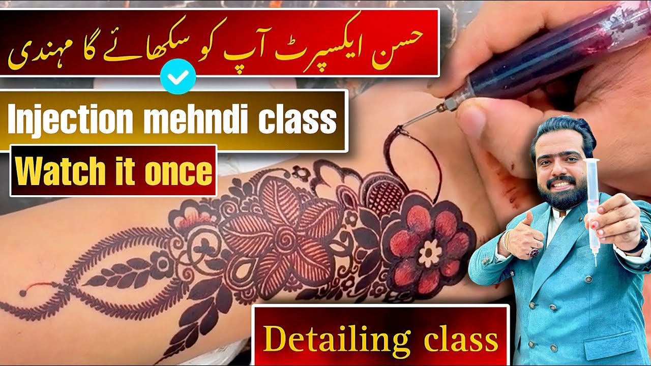 Live mehndi applying || and detailing class ||| injection mehndi | by Hassan expert | latest mehndi,