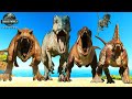 2X Triceratops vs Tyrannosaurus Rex vs Spinosaurus vs Indominus Rex , Big Dinosaurs in JWE3