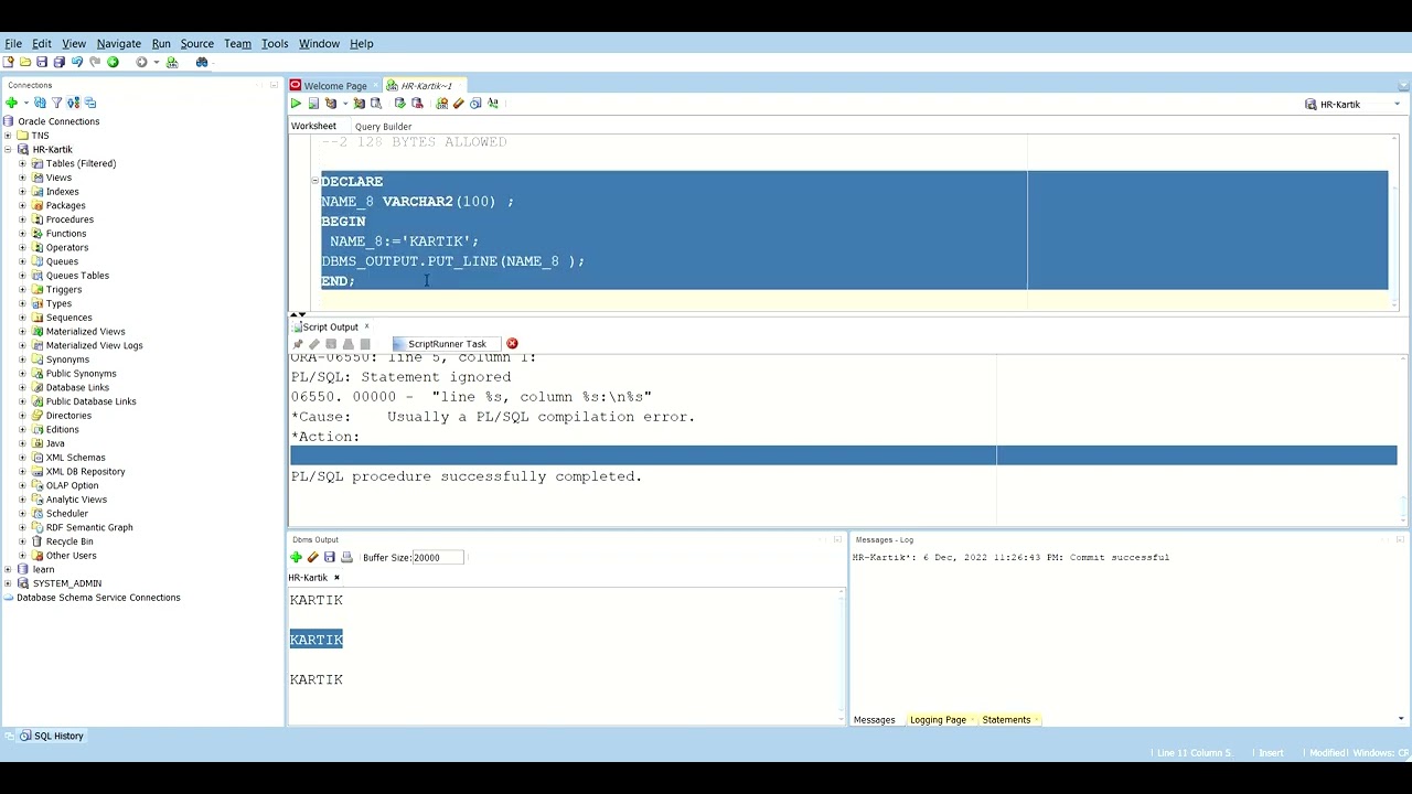 Plsql Variable declaration rules with Examples