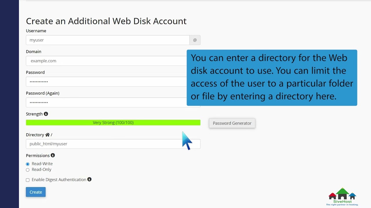 How to Create an Additional Web Disk Account in cPanel with SiveHost