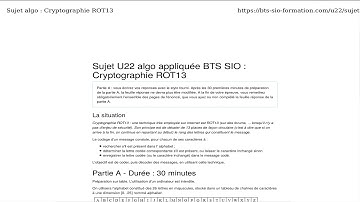 BTS SIO U22 - Cryptographie rot13 (Révision) - Algorithmique appliquée