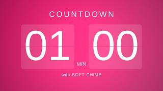 1 Minute Magenta Flip Clock Timer, Calming Music, Soft Chime
