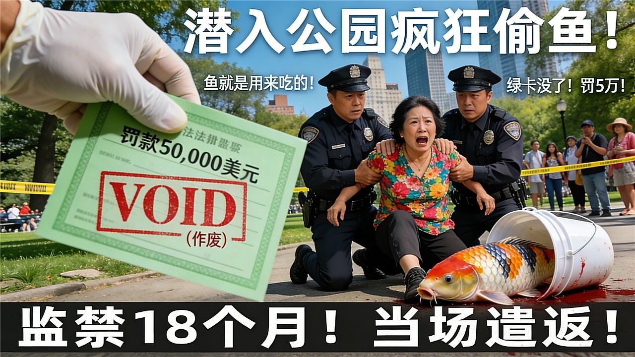 10名中国大妈潜入美国公园疯狂捞锦鲤！一刀砍下23年老鱼的头！