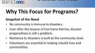 Overview of the Disaster Services Focus Area