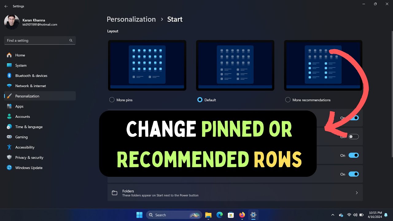 How to Change Pinned or Recommended Rows in Windows 11 Start Menu - YouTube