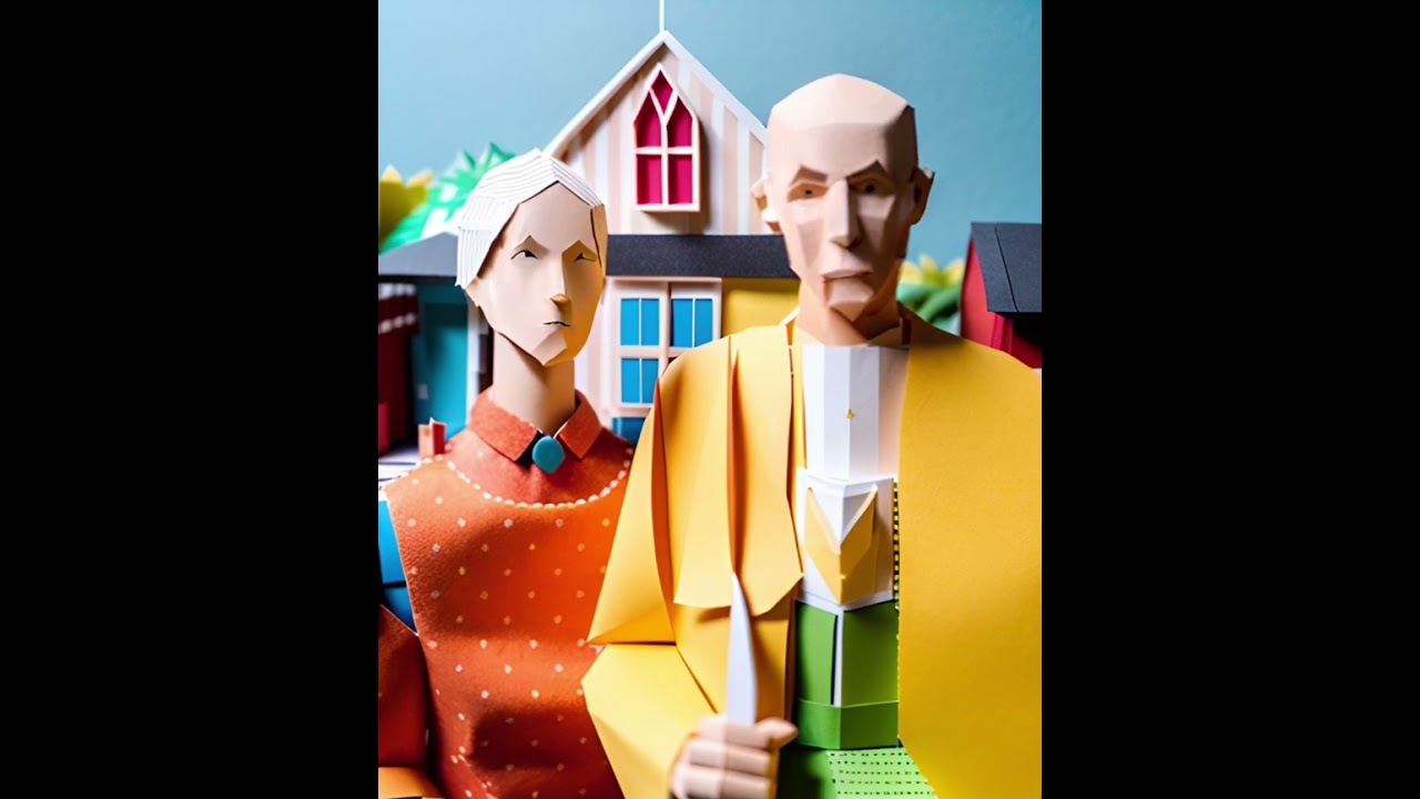 American Gothic - Grant Wood - Origami