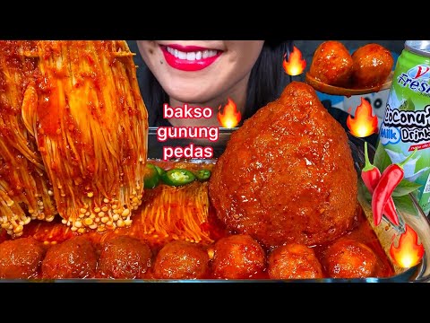 MAKAN BAKSO GUNUNG PEDAS *SPICY MOUNTAIN MEATBALL, ENOKI MUSHROOMS ASMR MASSIVE Eating Sounds