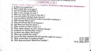 Transformation exercise 4A | Transformation of sentence | interrogative sentence into assertive