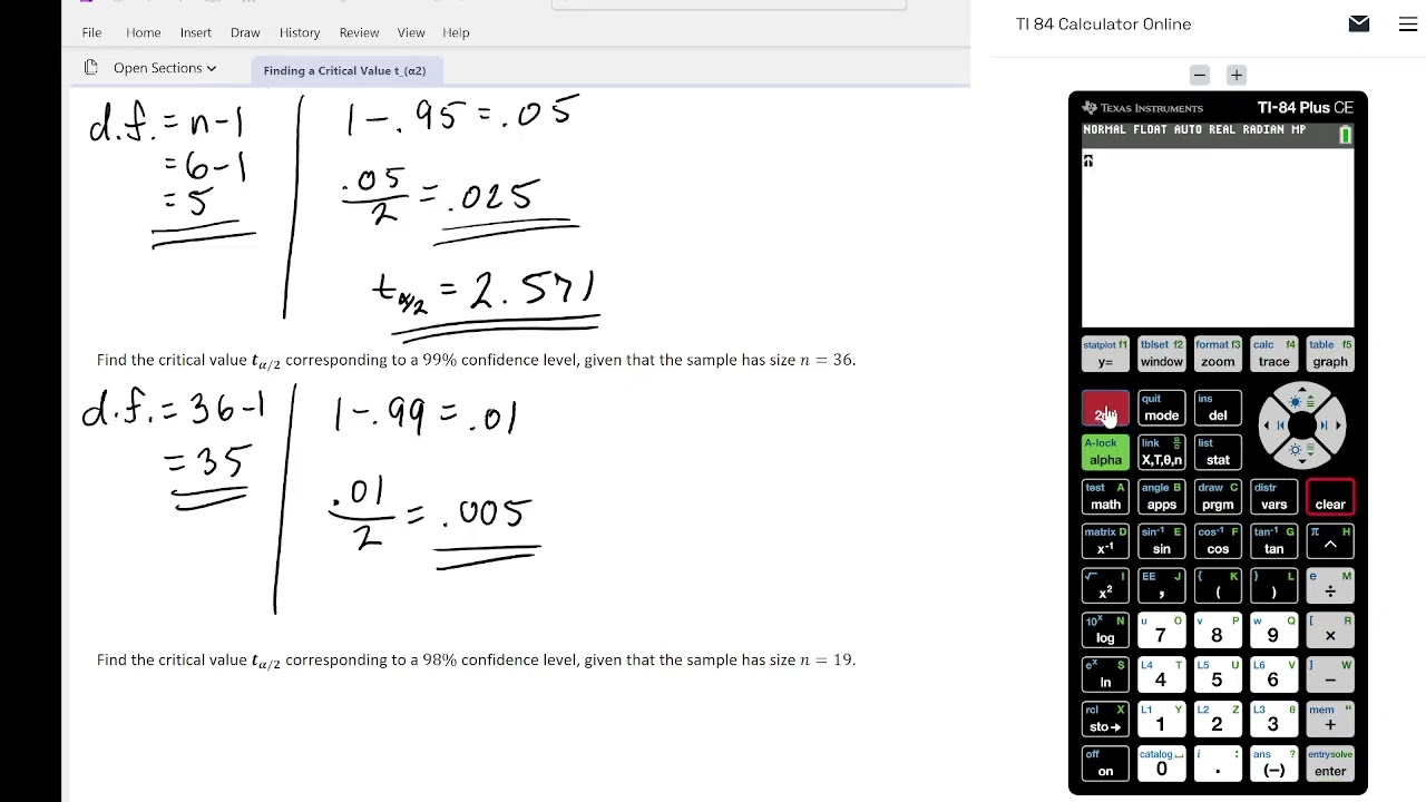 Finding a Critical Value t(α/2)
