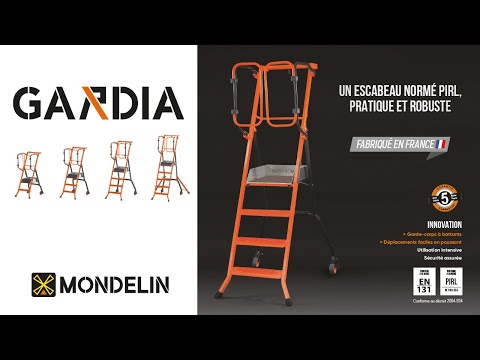 MONDELIN - Escabeau avec norme PIRL - GARDIA - aluminium vidéo