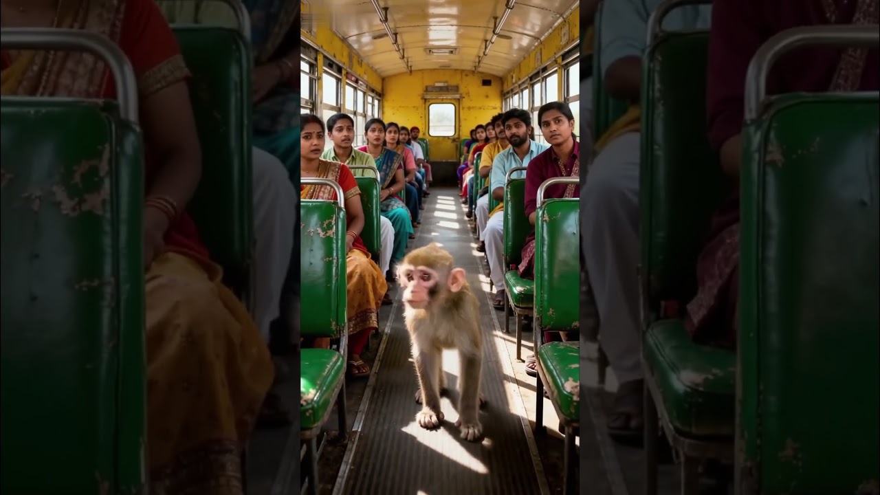 Захватывающе! Священная обезьяна останавливает автобус, хватает сумку с бомбой и бросает её со ск...