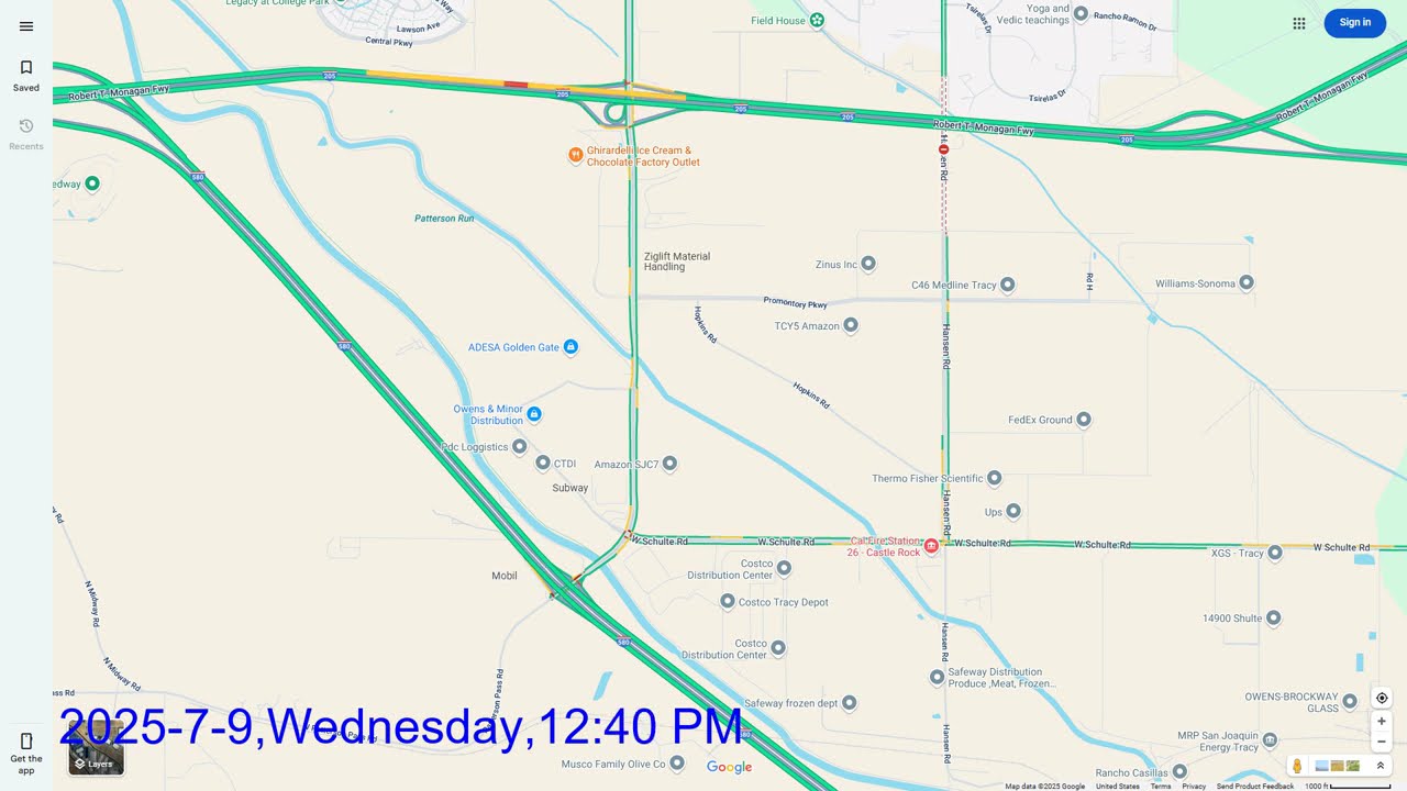 W Schulte Rd Tracy CA Google Traffic Record 7/8/25 (Tuesday) to 7/10/25 (Thursday)