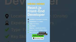 🔥 React.js Developer Job in Chandigarh | 2–4 Yrs Exp | Apply Now! #shorts #vlog #shortsfeed
