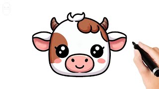 How to Draw a Kawaii Cow Face 🐮 Easy Step-by-Step Tutorial