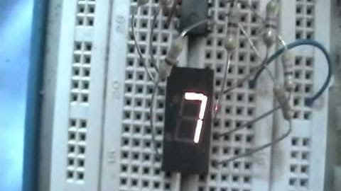 My first Counter!! Uses 7490 and 7447 ICs, and a common anode 7-segment LED display.