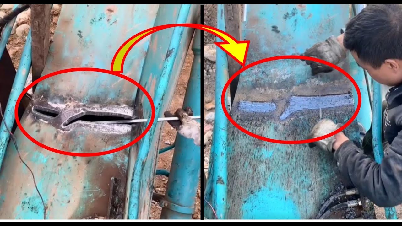 Rebuild of cracked Kobelco excavator boom, perfect welding job YouTube