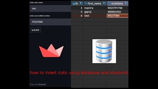 how to insert data using database and streamlit