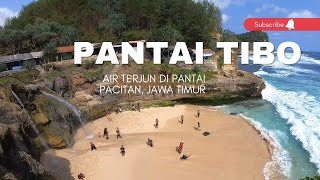 Pantai Banyu Tibo.  Unik Ada Air Terjung nya.  Wisata Pacitan