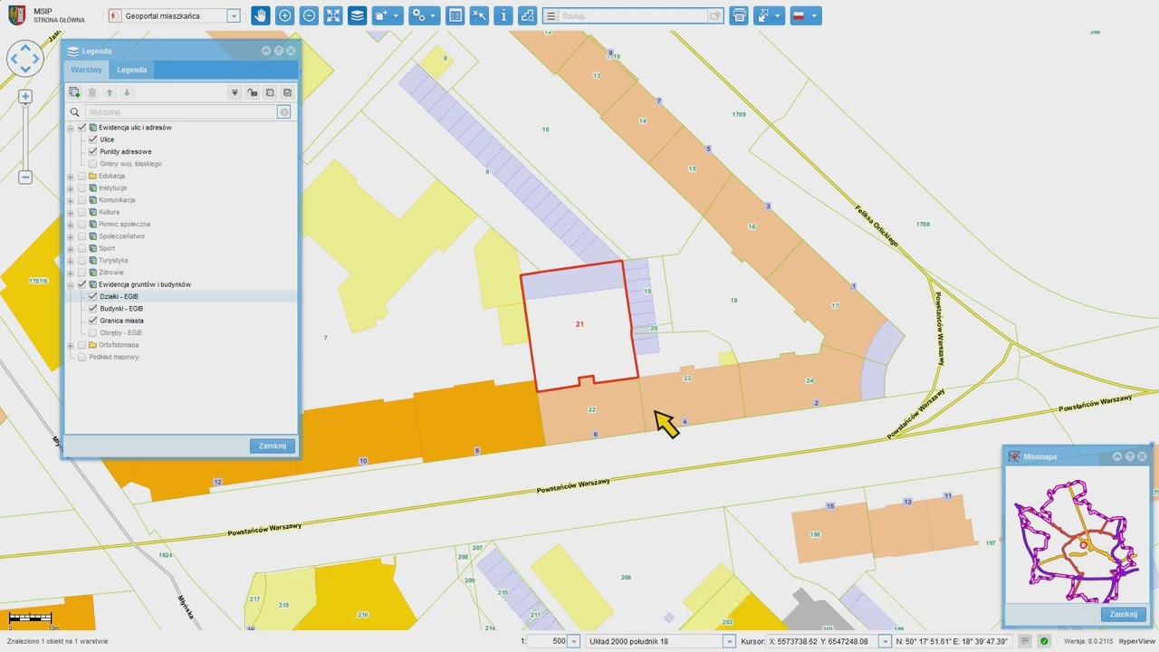 Jak znaleźć działkę adres lub ulicę na mapie? MSIP Gliwice