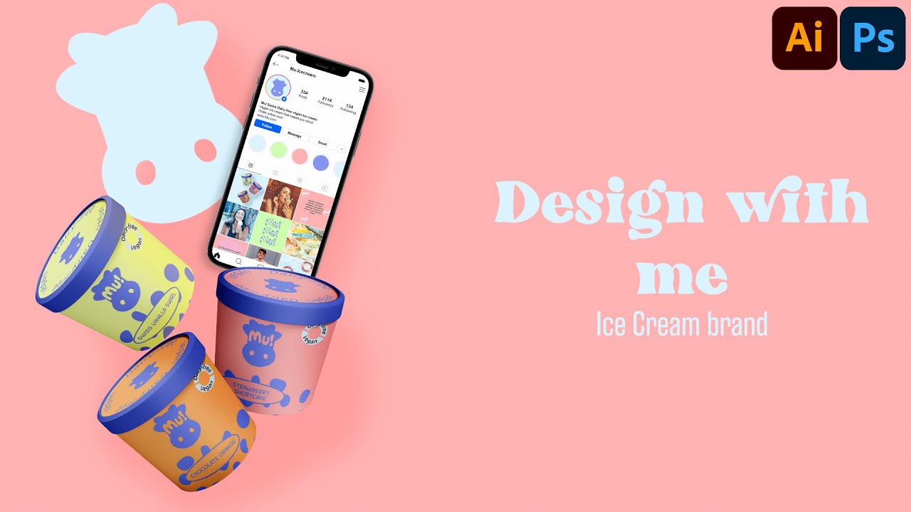 Designing a playful ice cream brand | brand identity, packaging & Instagram feed