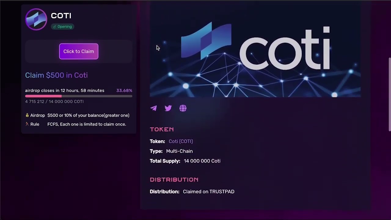AIRDROP COTI CRYPTO 2023 |  NFT COTI CLAIM FREE 500$