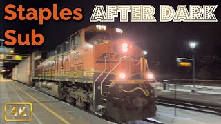 Two BNSF Trains After Dark | Staples Subdivision